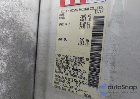 2018 Nissan Maxima 3.5 S from USA, damaged, VIN 1N4AA6APXJC368563